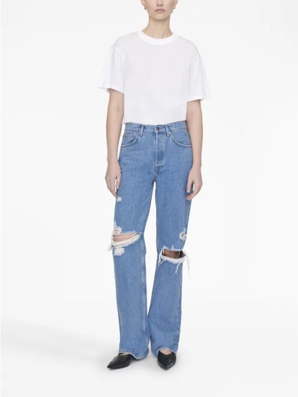 ANINE BING Gio High Rise Straight Leg Distressed Jeans Size 26